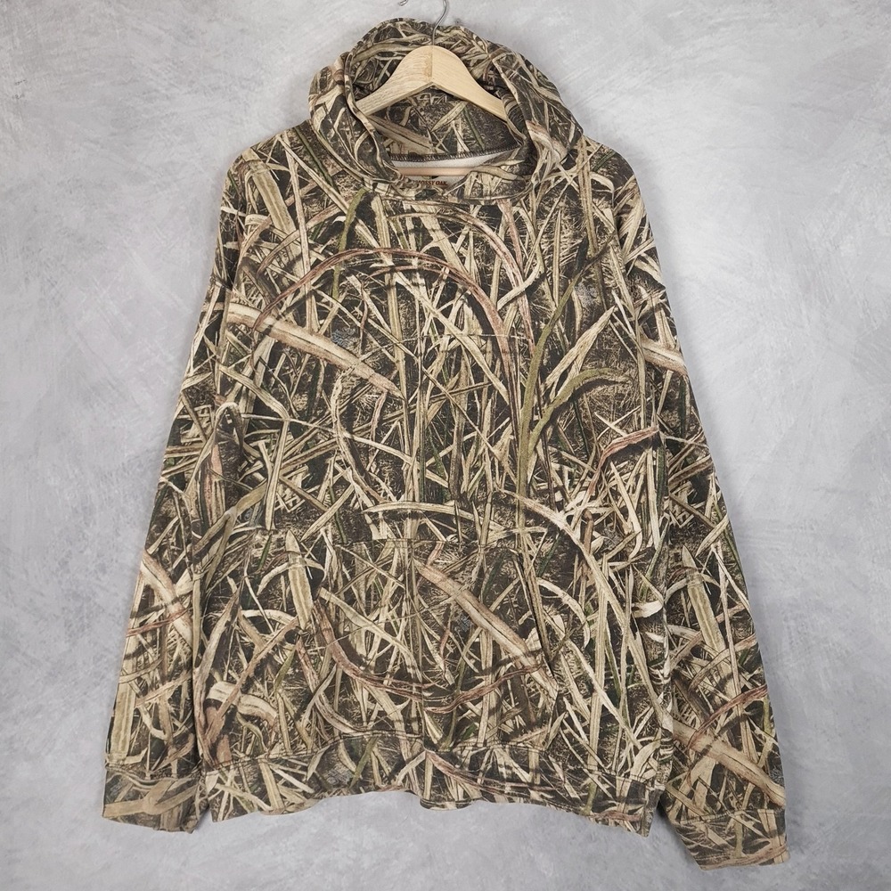 Mossy Oak Hoodie Mens Large Brown Camo Fleece Pullover Hunting Sweatshirt Reeds